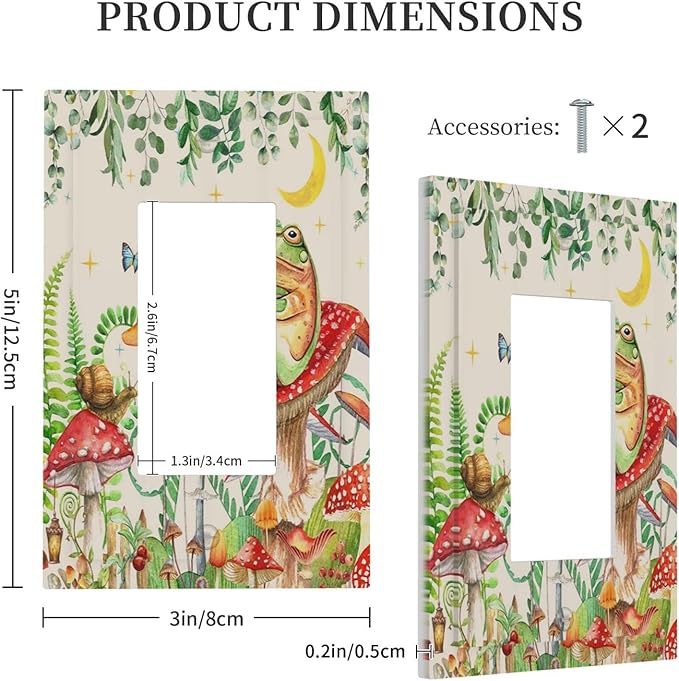 Decorative Outlet Covers Boho Mushrooms Frogs Butterflies Flowers Moon Stars 1 Gang Single Rocker Light Switch Cover Plate Wall Plates GFCI Faceplate for Kids room Bedroom Decor