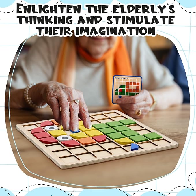 Soulchen 120 Pcs Wooden Matching Puzzle Blocks, Dementia Activities for Seniors, Elderly, Alzheimers Patients, Cognitive Therapy Puzzle, Brain Occupational Gift, Senior Care Gift, Nursing Home