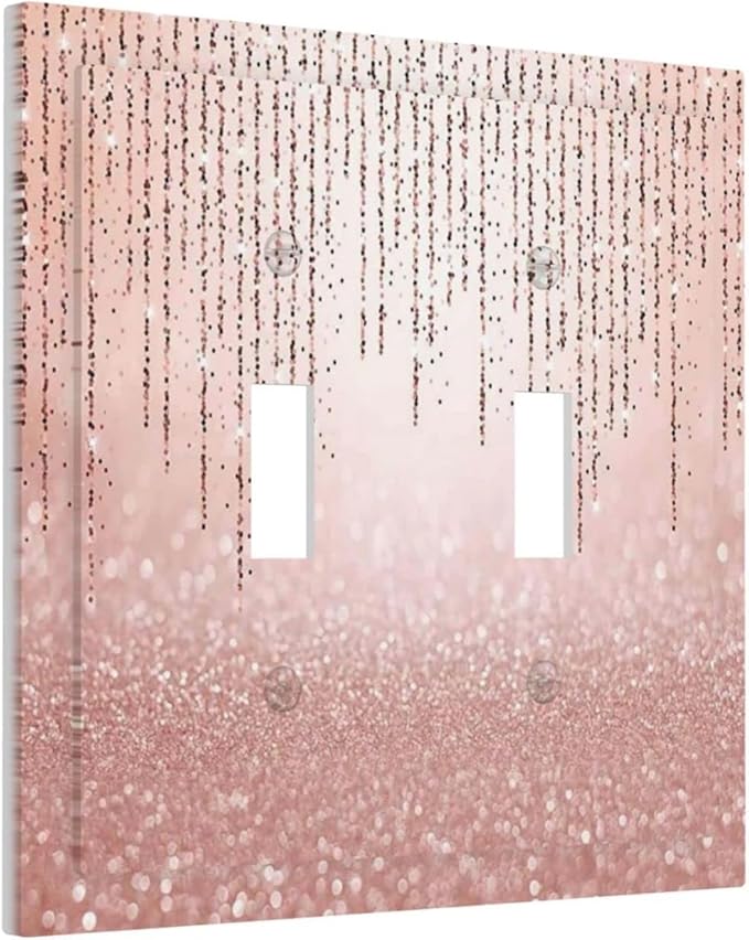Pink Glittery Bling 2 Gang Double Toggle Light Switch Cover Decorative Wall Plate Faceplate for Kids Boys Girls Bathroom Home Living Room Decor 5" x 4.9…