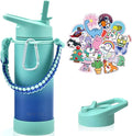 Mininoo Boys Water Bottle for School, 16oz Stainless Steel Insulated Metal Water Bottle with Straw Lid for Girls, Boys (Sky/Blue)