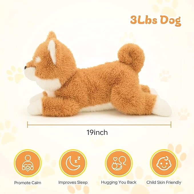 YOUBLEK 19Inch 3 Pounds Dog Weighted Stuffed Animals, Cute Realistic Puppy Stuffed Animal, Sensory Comfort Plush Throw Pillow Toy, Adults Kids Youth Dog Plush Gift