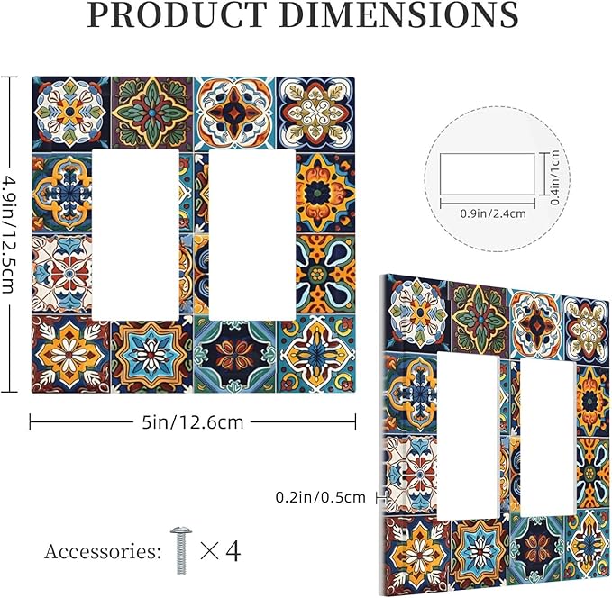 Mexican Talavera Tiles Floral Decorative Outlet Covers 2 Gang Double GFCI Rocker Electrical Wall Panels Light Switch Cover Plate for Bathroom Kitchen Decor