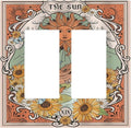 Boho Retro Sun Sunflower Vintage Flower Butterfly Decorative Outlet Covers 2 Gang Double GFCI Rocker Electrical Wall Panels Light Switch Cover Plate for Farmhouse Home Decor