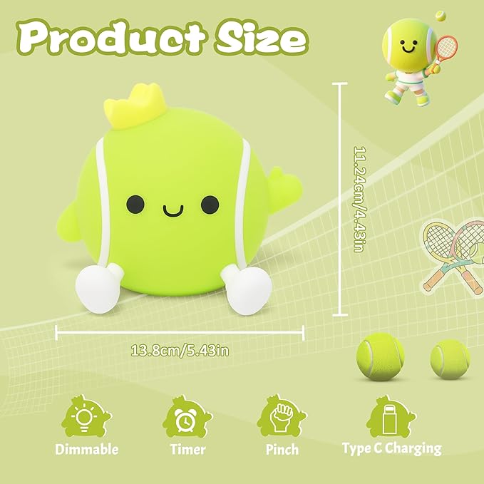 CoolGift Mart Tennis Gifts, Cute Tennis Ball Silicone Night Light, Touch Control & Timer, Suitable for Breastfeeding Reading Working Sleep for Baby Kids Teens Adults Tennis Lovers