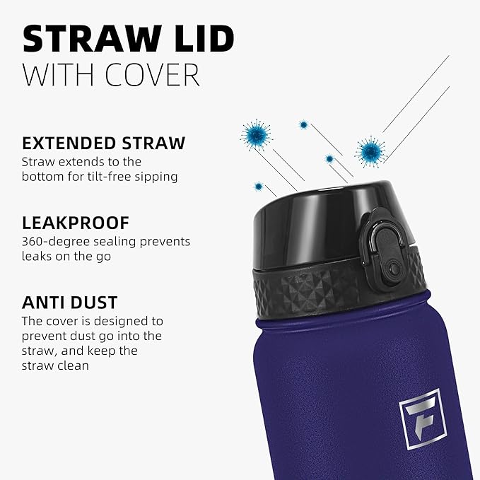 Fanhaw 40 oz Insulated Stainless Steel Water Bottle with Straw Lid, Leakproof Extra-Large Sports Bottle for Men & Women (Purple Green)