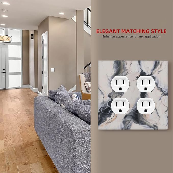 Abstract Marble Textured Modern Luxury Print Outlet Covers 2 Gang Double Duplex Decorative Light Switch Covers Electrical Wallplates Socket Faceplate for Bathroom Kitchen Decor