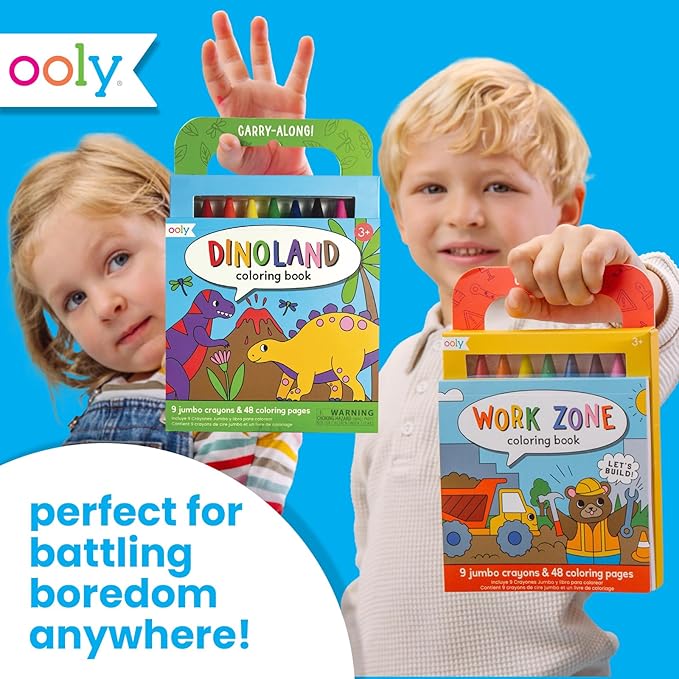 Ooly Travel Art Kit with 9 Jumbo Crayons & 48 Themed Coloring Pages & Case for Easy Traveling Art Creation, Perfect Airplane & Road Trip Activities for Kids - Dinoland