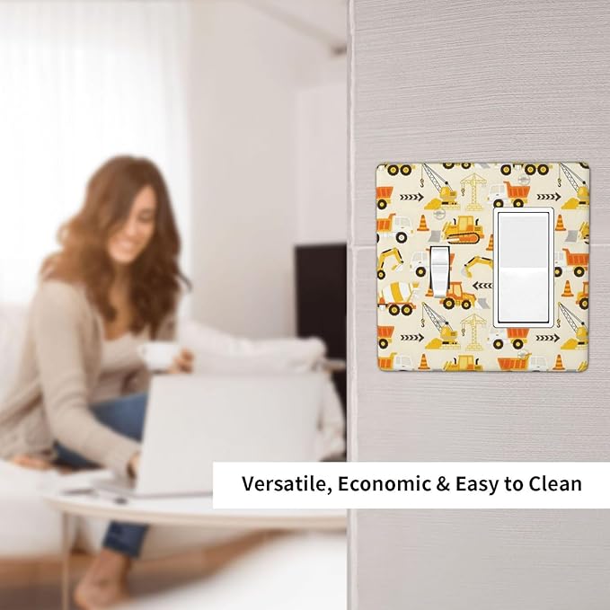 Decorative Outlet Covers Construction Vehicle Yellow Trucks Diggers 2 Gang Light Switch Cover Plate Single Toggle 1 Rocker Wall Plates for Electrical Switch Plate Covers for Home Decor