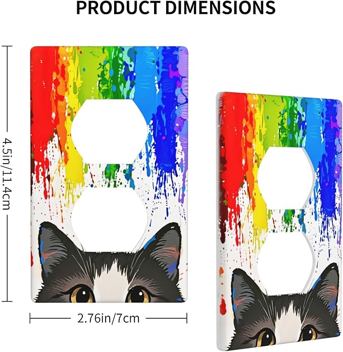 Cat Rainbow Single Duplex Receptacle Outlet Cover Wall Plate Decorative 1 Gang Light Switch Covers Electrical Switchplate Home Decorate Faceplat for Bathroom Bedroom Kitchen Room 4.5 x 2.76 Inch