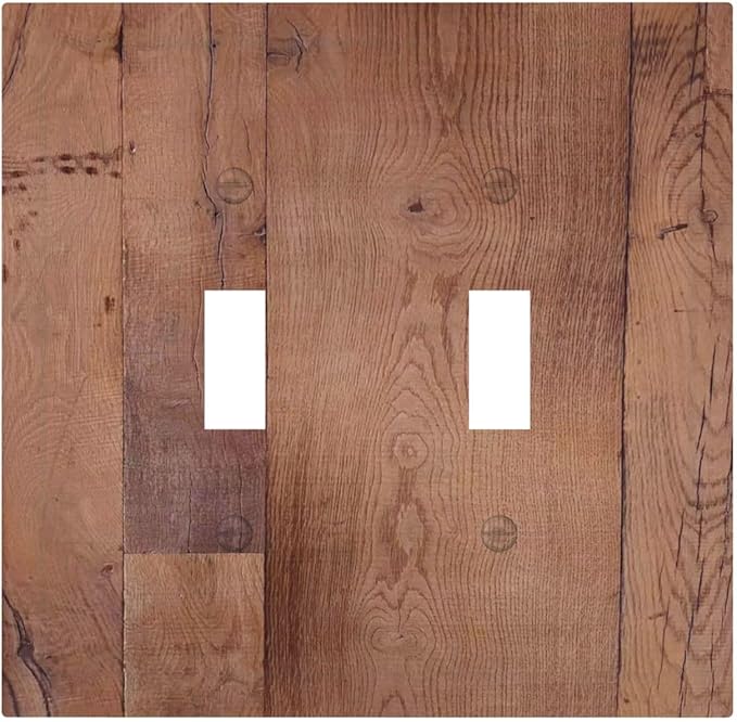 Rustic Brown Dark Wood Texture Printing Decorative Switch Plates 2 Gang Double Toggle Outlet Light Switch Cover Wall Plate Electrical Faceplate For Farmhouse Cabin Decor