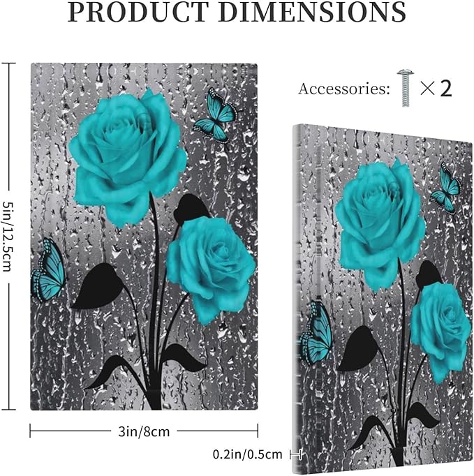 1-Gang No Device Decorative Blank Receptacle Wall Plate Romantic Lover Turquoise Teal Blue Floral Rose Flower Girl Women Light Switch Jumbo Size Electrical Face Plate Cover for Unused Outlets/Switches