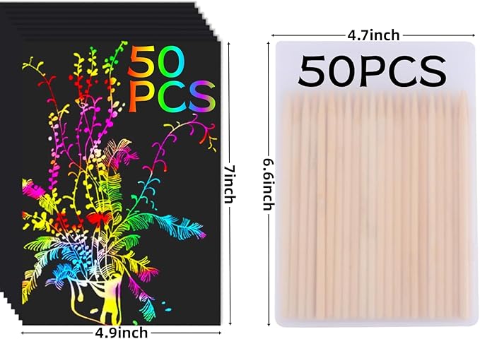 Cityrosy Scratch Art Paper Rainbow Sets 100 Pcs-Black Magic Scratch Off Craft Set Classroom Supplies Kits for Age 3-12 Kids Party Games Birthday Gifts Easter Basket Stuffers