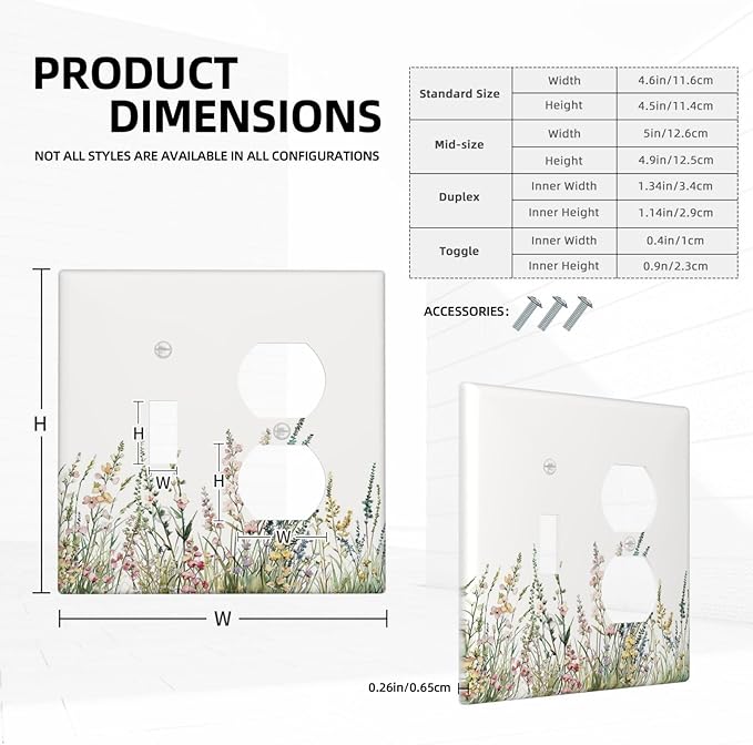 Wallplates Boho Wildflower Green Leaves Rustic Floral Botanical 1 Toggle 1 Duplex Switch Plate Electrical GFCI Faceplate Decorative Light Switch Covers for Bedroom living Room Decor
