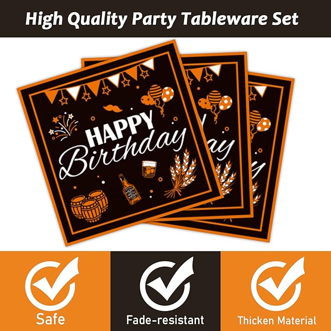 96 Pcs Black & Gold Cheer Theme Birthday Plates & Napkins - Party Supplies for 24 Guests