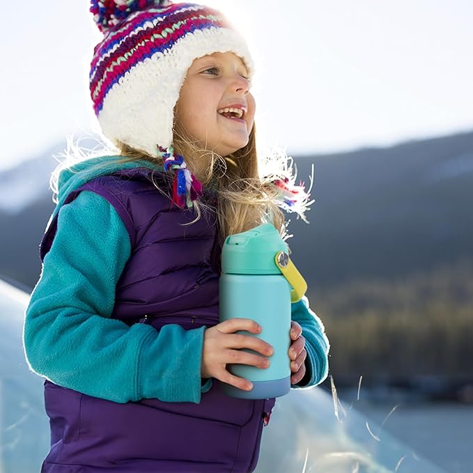 12oz Kids Water Bottle 2 Pack, Stainless Steel Insulated Water Bottle For Kids, Toddler Cup With Straws Leak-proof, Kids Water Bottles For School Boys Girls, BPA Free, Twilight Green+Sky 2-piece set