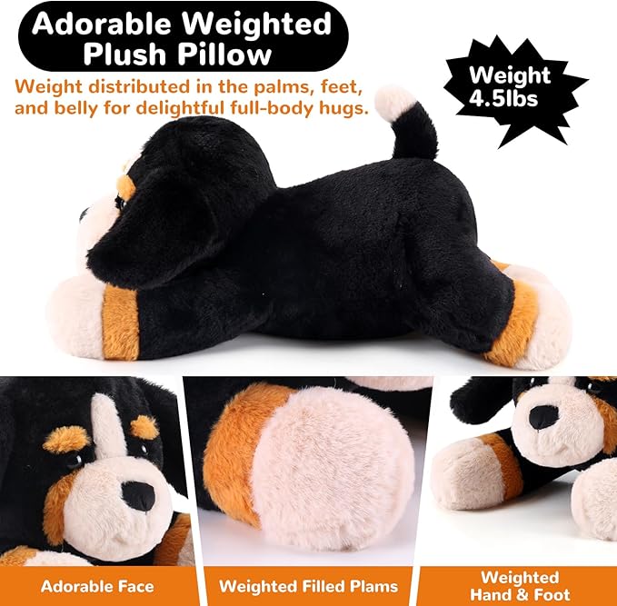 gnomantic Bernese Mountain Dog Weighted Stuffed Animals - 22 Inch 4.5 Pounds Weighted Plushies Dog Stuffed Animal - Big Plush Pillow - Cute Plush Toy Gifts for Kids & Adults (22" 4.5 lbs)