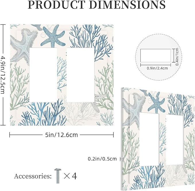 Decorative Outlet Covers Ocean Beach Theme Starfish Seashell Coral 2 Gang Double Gfci Rocker Electrical Wall Panels Light Switch Cover Plate For Bathroom Kids Room Decor