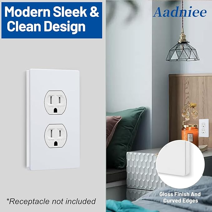 Screwless Duplex Wall Plates, 1-Gang Child Safe Outlet Covers, Standard Size 2.92" x 4.68" Hidden Screw Faceplate and Switch Plates (5 Pack, Gloss White)