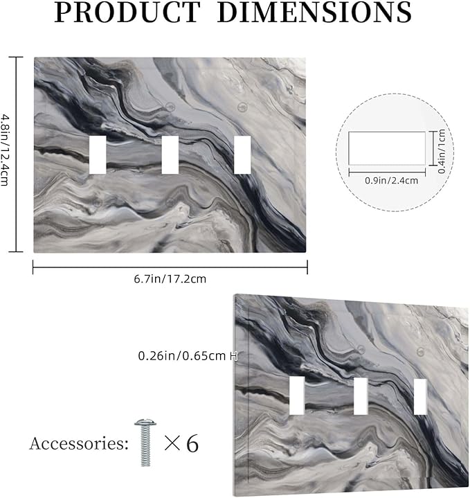 Grey And White Marble Abstract Art Print Decorative Switch Plates 3 Gang Wall Plate Triple Toggle Light Switch Cover Faceplate Electrical Wall Panels for Bathroom Kitchen Decor