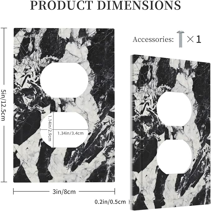 Black White Marble Abstract Luxury Outlet Covers 1 Gang Duplex Light Switch Cover Decorative Switch Plates Electrical Receptacle Faceplate Wall Plate for Bathroom Kitchen Decor