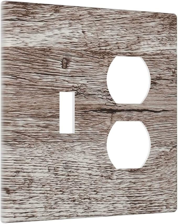 Light Switch Cover Plate Rustic Dark Grey Wood Plank Vintage Texture 2 Gang Outlet Covers 1 Toggle 1 Duplex Socket Cover Wallplates Electrical Switch Plate Covers for Farmhouse Home Decor