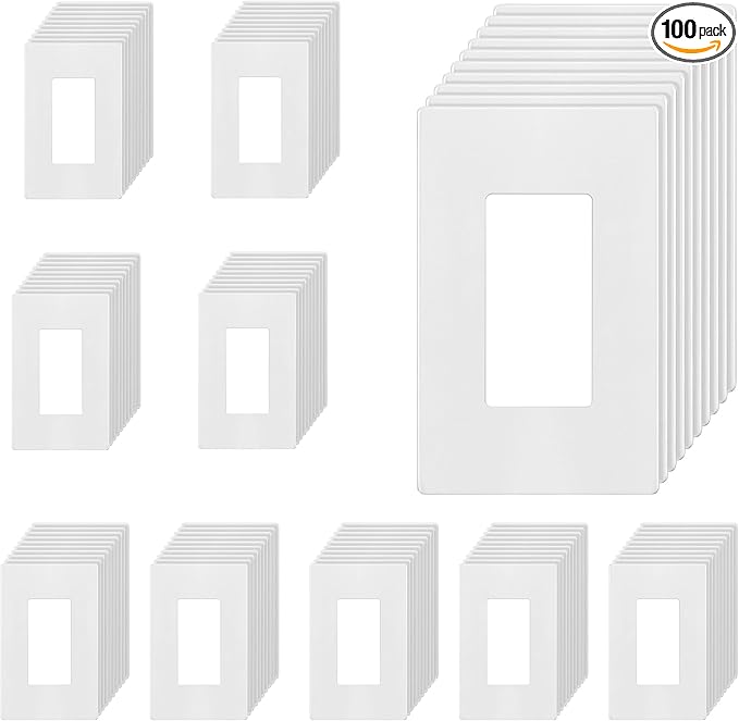 ENERLITES Screwless Decorator Wall Plate Child Safe Outlet Cover, Size 1-Gang 4.68" H x 2.93" L, Unbreakable Polycarbonate Thermoplastic, SI8831-W-100PCS, White (100 Pack)