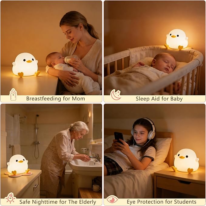 FAMIDUO Duck Night Light, Cute DoDo Duck Lamp, Squishy Silicone Dimmable Bedside Light for Baby Kids Nursery with Timer, Rechargeable Touch Nightlight for Boys Girls Room Decor, Mother‘s Day Gift