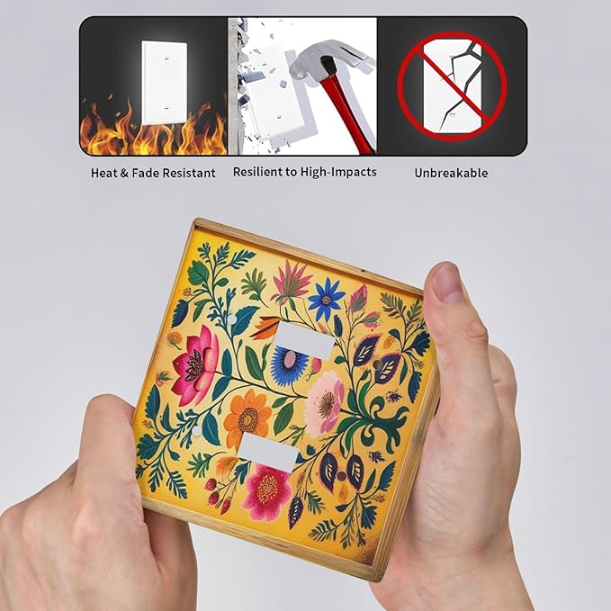 Decorative Art Light Switch Covers ColorFul Blooms 2 Gang Double Toggle Wall Plate Decorative Switchcover Electrical Switchplate for Home Decor