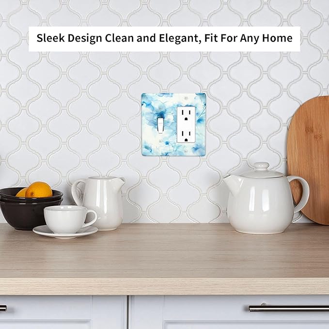 Watercolor Flower Blue White Large Floral Leaf Plants Outlet Covers 1 Toggle 1 Rocker Combination Decorative Wall Plate Electrical Switch Plates Light Switch Cover Plate for Bedroom Living Room Decor