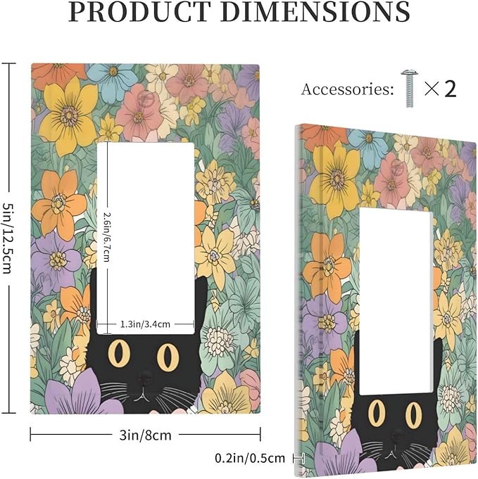Decorative Outlet Covers Funny Cute Cartoon Cat Floral Colorful Flower 1 Gang Single Rocker Light Switch Cover Plate Wall Plates Gfci Faceplate For Kids Room Nursery Decor