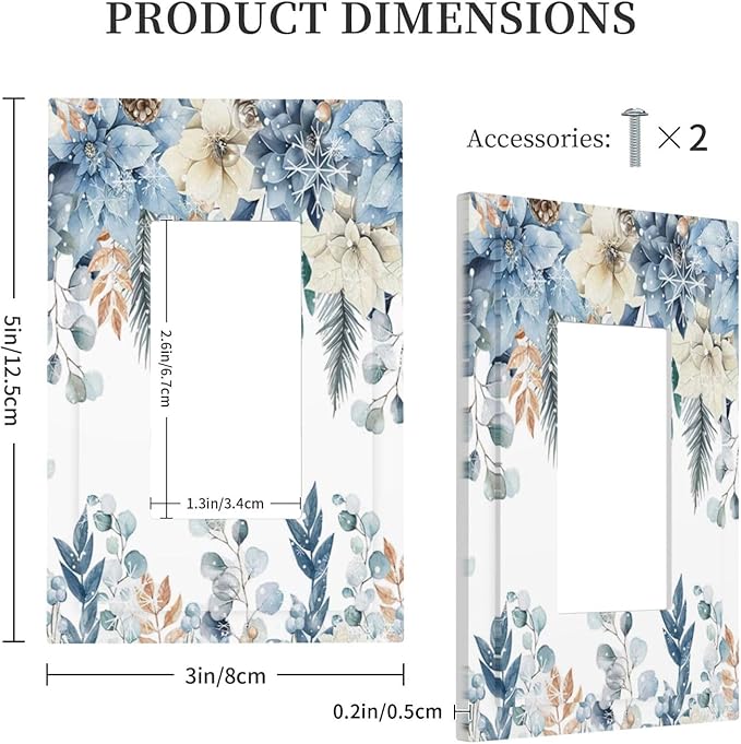 Blue Vine Snowflake Plants Leaves Floral Flowers Decorative Outlet Covers 1 Gang Single Rocker Light Switch Cover Plate Wall Plates GFCI Faceplate for Bedroom Living Room Decor
