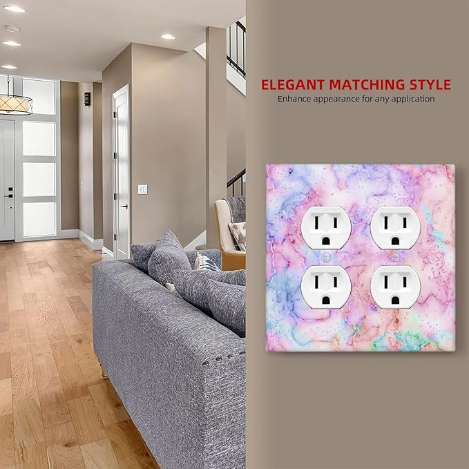 Decorative Outlet Covers Pink Purple Gold Abstract Marble Texture 2 Gang Double Duplex Light Switch Cover Wall Plates Electrical Socket Cover Art Faceplate for Bedroom Bathroom