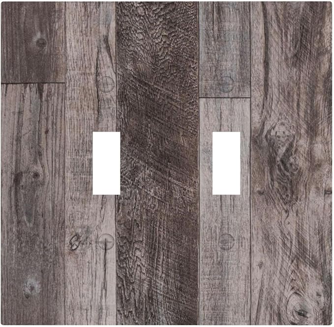 Decorative Switch Plates Rustic Dark Grey Wood Retro Country Wooden 2 Gang Double Toggle Outlet Light Switch Cover Wall Plate Electrical Faceplate for Farmhouse Cabin Decor