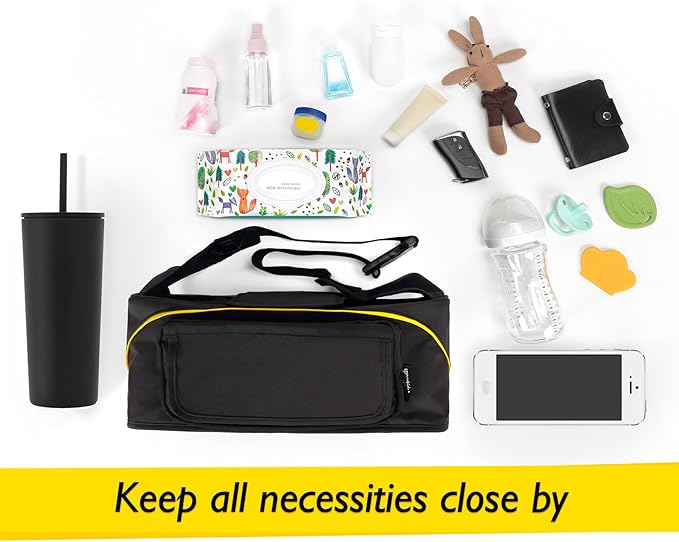 Travel Bag for Doona Infant Car Seat Stroller, Organizer Bag with Cup Holder, Phone & Wipes Pockets, Large Capacity, Water-Repellent & Lightweight, Baby Essentials Storage