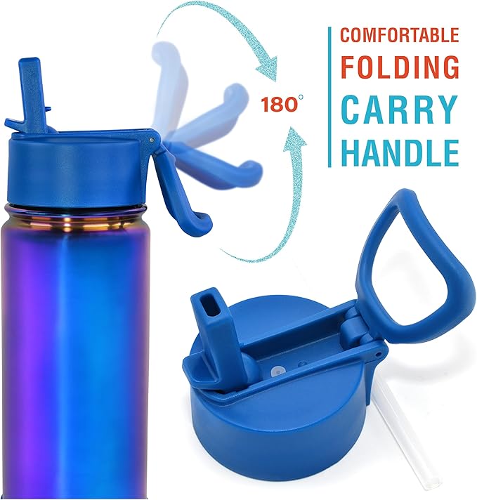 CHILLOUT LIFE 22 oz Kids Insulated Water Bottle for School with Straw Lid Leakproof and Cute Waterproof Stickers, Personalized Stainless Steel Thermos Flask Metal Water Bottle, Dishwasher Safe Color