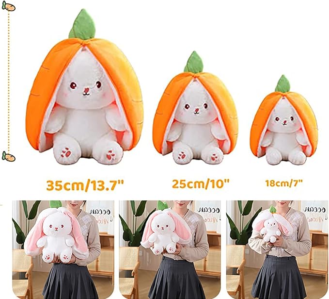 Bunny Plush Doll Toy Pillow, Reversible Carrot Strawberry Bunny Stuffed Animal with Zipper, Cute Rabbit Decoration for Kids & Adult Birthday Party Gift (1pcs 7" Strawberry)