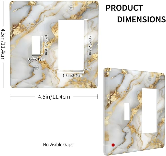 Luxurious White Gold Marble Patterns Abstract Outlet Covers 1 Toggle 1 Rocker Combination Decorative Wall Plate Electrical Switch Plates Light Switch Cover Plate for Bathroom Kitchen Decor