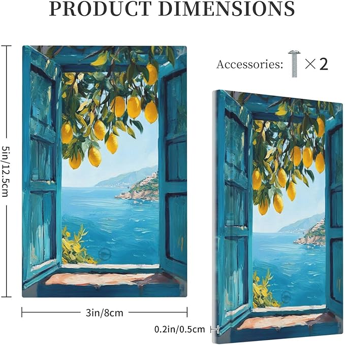 Window View Coastal Lemon Tree Mediterranean Landscape Light Switch Cover Plate 1 Gang No Device Blank Electrical Wall Plates Faceplate Decorative Switch Plate Covers for Bedroom Living Room Decor