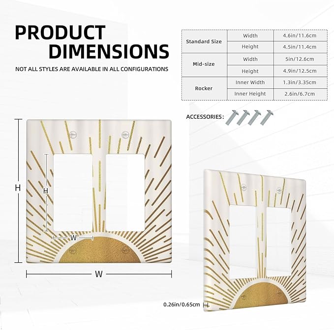 Decorative Outlet Covers Midcentury Golden Sun Minimalism Sunrise 2 Gang Wall Plate Double Rocker Decora Light Switch Cover Plate Jumbo Dual Electrical GFCI Switch Plate Cover