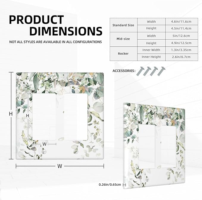 Green Leaves Watercolor Double Gang Rocker Decorative Light Switch Cover, 2-Gang Wall Plate Outlet Cover