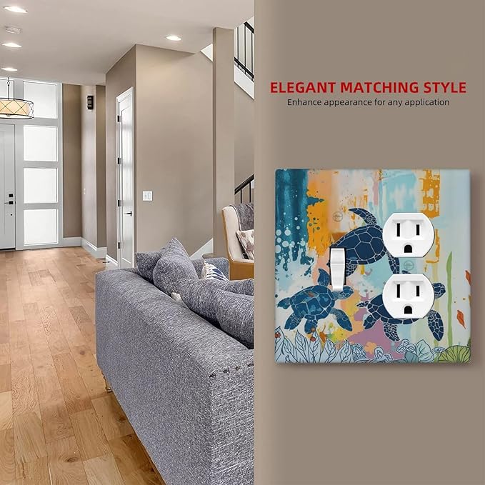 Wallplates Colorful Ocean Sea Turtle Marine Life 1 Toggle 1 Duplex Switch Plate Electrical GFCI Faceplate Decorative Light Switch Covers for Kids room Bedroom Decor