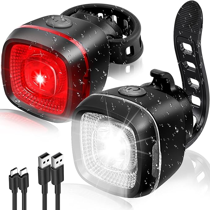 Bicycle Front & Rear Lights, Type-C Rechargeable LED Bike Light Set, IPX6,Waterproof Flashlight for Night Riding, Safety Headlight Taillight, Kids Girls Children's Bicycle Accessories