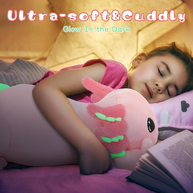 Tezituor Large Axolotl Plush Pillow, 39.5" Giant Glowing Axolotl Stuffed Animal, Super Soft & Cuddly Glow in The Dark Long Body Pillow for Kids, Teens Adults Birthday Gifts