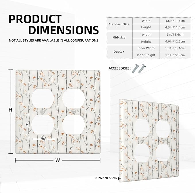 Boho Floral Watercolor Tree Branch Flower Minimalist Outlet Covers 2 Gang Double Duplex Decorative Light Switch Covers Electrical Wallplates Socket Faceplate for Bedroom Living Room Decor