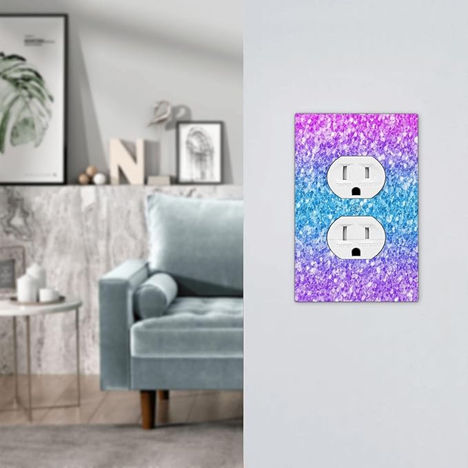 Outlet Covers Fantasy Colorful Glitter Blue Purple Gradient 1 Gang Duplex Light Switch Cover Plate Decorative Wall Plates Socket Cover Electrical Switchplate for Kids Room Home Decor