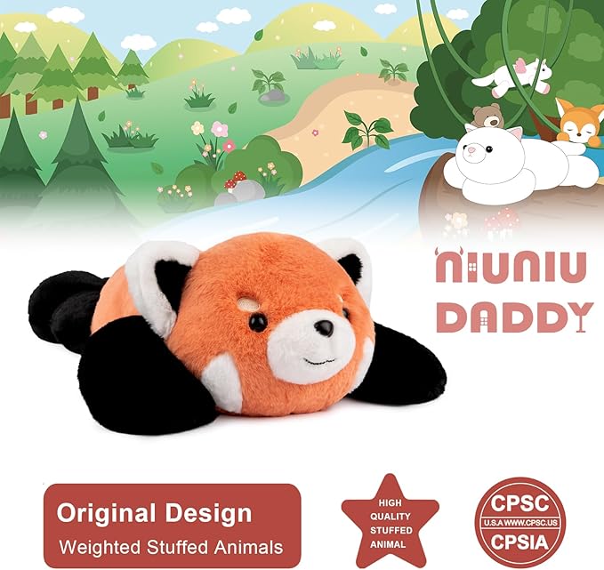 Niuniu Daddy 20" | 3.3 Pound Red Panda Weighted Stuffed Animals Plush Toy, Small Pillowfort Weighted Plush Animals for Kids Adults, Heavy Beads Body Stuffed Animal Pillow for Gift Birthday Christmas