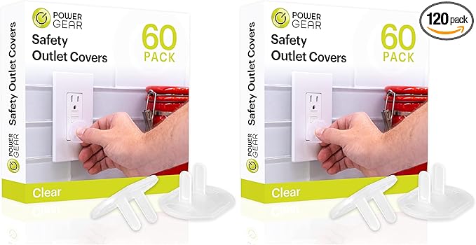 Power Gear Outlet Covers Baby Proofing Child Proof Plug Covers for Electrical Outlets Easy Install Outlet Plug-Covers UL Listed Shock Prevention Clear 54615,(Pack of 120)
