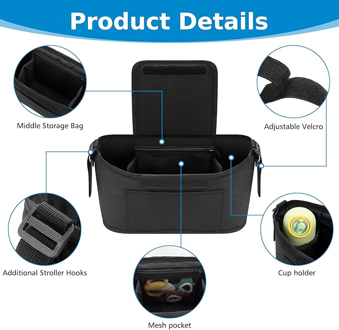 Accmor Universal Stroller Organizer, Stroller Bag Caddy Organizer, Stroller Organizer Accessories for Uppababy, Baby Jogger, Nuna, Doona, Britax Strollers