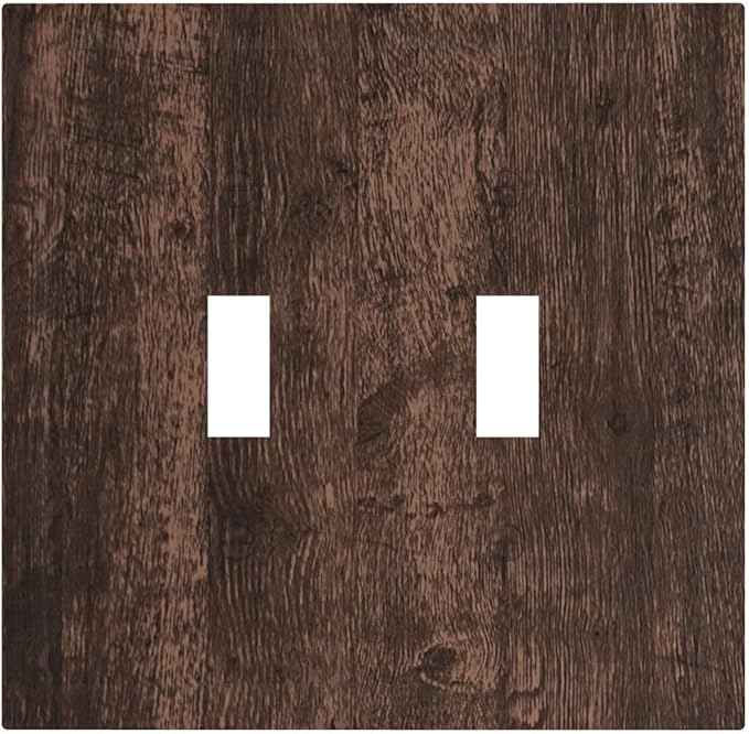 Brown Dark Wood Plank Rustic Vintage Print Decorative Switch Plates 2 Gang Double Toggle Outlet Light Switch Cover Wall Plate Electrical Faceplate for Farmhouse Home Decor