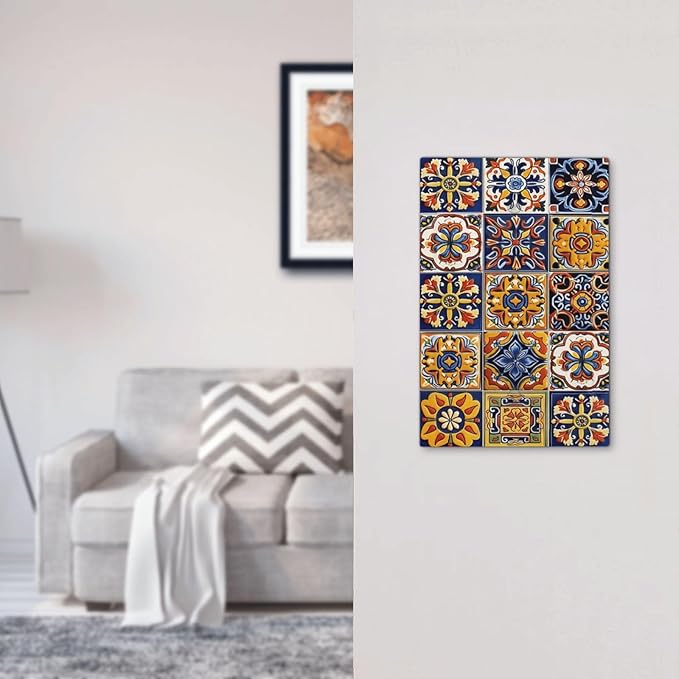 Mexican Talavera Tiles Flower Vintage Light Switch Cover Plate 1 Gang No Device Blank Electrical Wall Plates Faceplate Decorative Switch Plate Covers for Kitchen Bathroom Decor